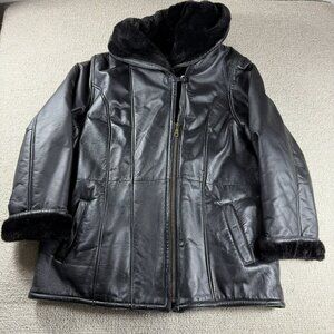Wilsons Leather Faux Fur Lined Heavy Leather Coat Black Women’s Size 2X